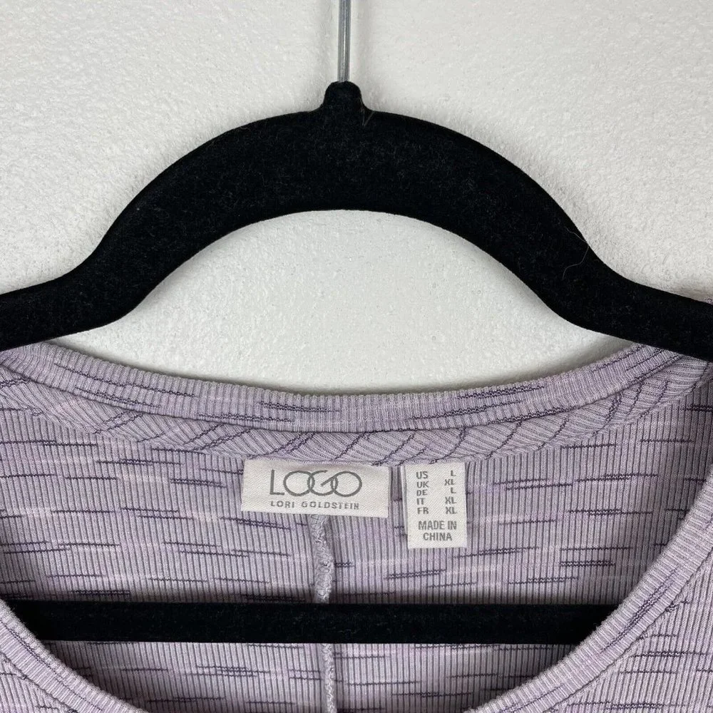 LOGO By Lori Goldstein Purple Short Sleeve Tunic Top Women's Size L Pockets - Picture 4 of 6